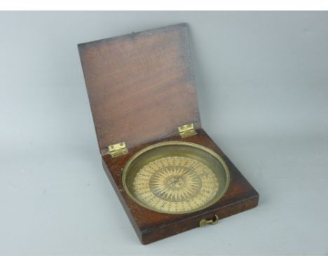 GEORGE ADAMS CIRCA 1770 MAHOGANY CASED COMPASS with circular paper and brass outer dial, the central sunburst marked 'Made by