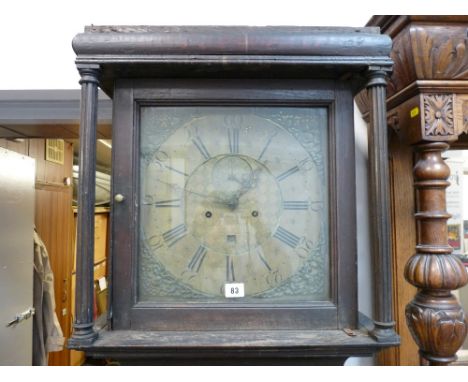 A WATKIN OWEN, LLANRWST OAK LONGCASE CLOCK having a 13 ins square brass dial, 205 cms high overall, 47 cms wide