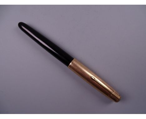 Vintage black Parker 51 fountain pen with 12ct GF cap 