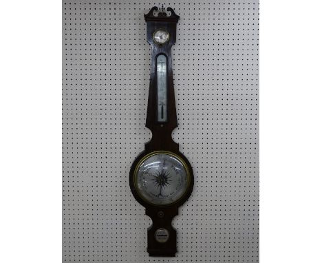 A ROSEWOOD WALL BAROMETER WITH THERMOMETER by R Webb, Brecon, 100 cms high