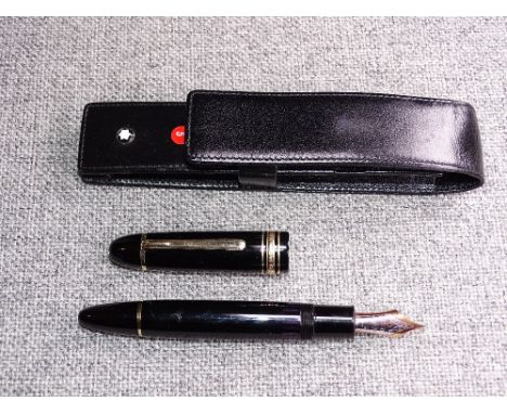 Large vintage black Montblanc Meisterstuck fountain pen No 149 in Montblanc leather pouch. 