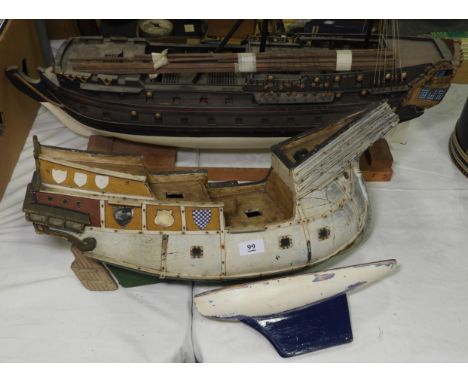 2 LARGE SCALE MODEL SHIPS & YACHT PART CONSTRUCTED WITH PARTS & PAINTS 