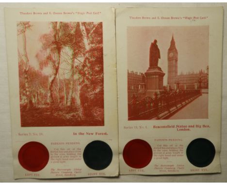 POSTCARDS 2 BROWNS MAGIC POSTCARD LIVING PICTURE STEREOSCOPE VIEWERS  