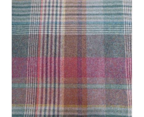 A pair of woollen tweed curtains in tartan design, triple pinch pleat heading, woollen thermal lining, good condition, slight