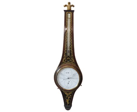 A modern&nbsp;O. Comitti &amp; Son&nbsp;mahogany verre églomisé cased wheel barometer in the early 19th century style; the th