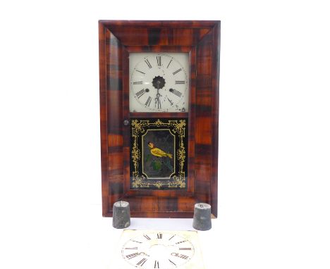 A late 19th century walnut-cased wall-hanging American eight-day wall clock; manufactured by 'Jerome &amp; Co. New Haven, Con