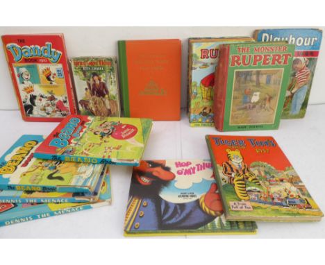 A variety of 1950s to 1980s children's&nbsp;annuals and books to include 'Playhour Annual 1965', 'The 11th Holiday Book' by E