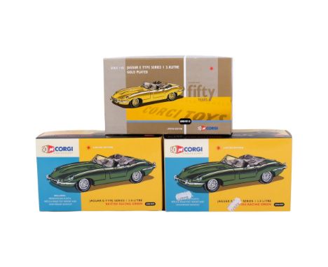 CORGI - a limited edition 50th Anniversary 1:43 scale gold plated Jaguar E-Type Series 1 3.8L, ref. A904910, complete in orig