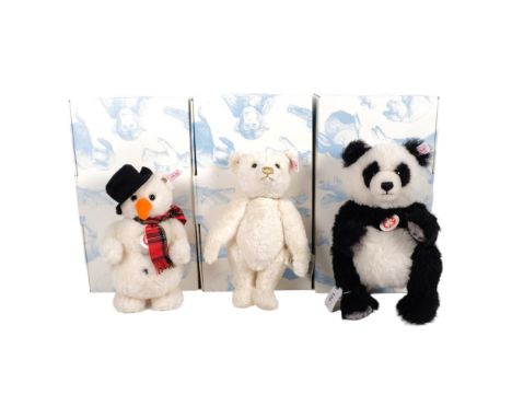 STEIFF - a group of 3 Steiff teddy bears, including Teddy Bar "Panda" limited edition 526/1500, ref. 036187, Teddy Bar "Snowm
