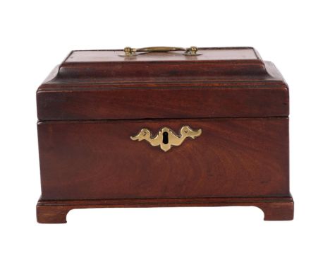 An Antique mahogany tea caddy with fitted interior and brass mounts, 23cm 
