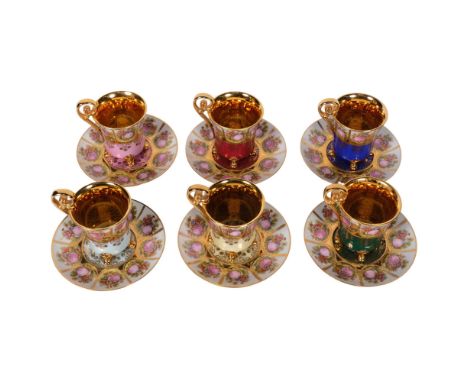 Continental porcelain cabinet cups and saucers with gilded interiors