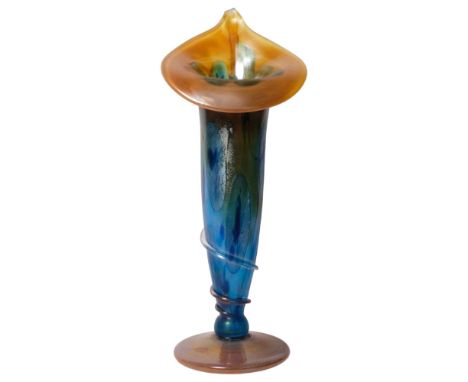 JEAN PIERRE MATEUS - Verrerie D'Art d'Avignon, France, an orange and blue bodied iridescent Art glass vase, H36.5cm Good over