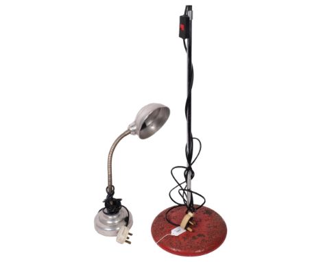 A Vintage chrome and painted metal 2-branch standard lamp with adjustable arms, H133cm, and a Vintage style chrome desk lamp 