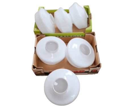 A set of 6 milk glass light shades, 29cm diameter 