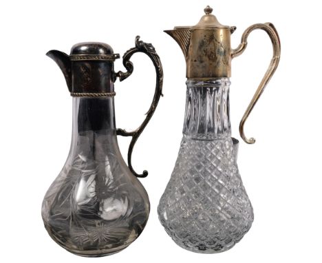A quantity of Antique glassware, including 2 similar silver plated Claret jugs, largest height 29cm, and a group of 9 similar