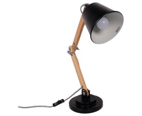 A contemporary Tomons wooden anglepoise lamp, with makers label and LED bulb 