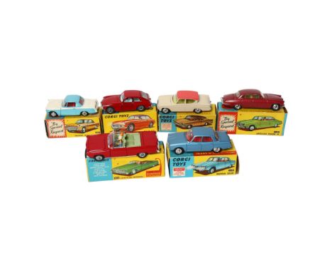 CORGI TOYS - a group of 6 boxed vehicles, including model 234 Ford Consul Classic, model 327 M.G.B.G.T. car, model 246 Chrysl