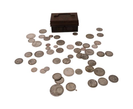 A collection of pre-1947 silver coins, including half crowns (10oz) 