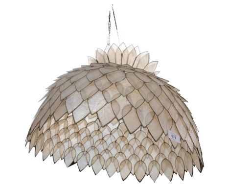 A large Vintage ceiling light shade, made from tear-drop shell panels, diameter 51cm 