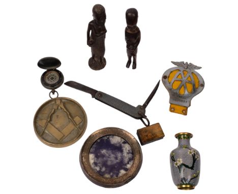 A group of various items, to include 2 African carved figures, an early 20th century jack knife by Harrison & Howson of Sheff