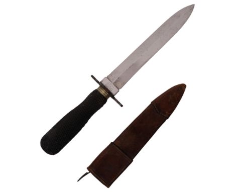 GEORGE BUTLER & COMPANY SHEFFIELD - a spear point knife with textured handle, blade length 18.5cm, overall 31cm, with origina