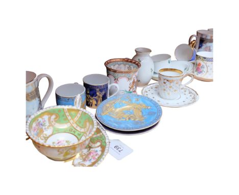 Coalport and Royal Worcester mugs, commemorative items, Coalport painted cup and saucer, etc 