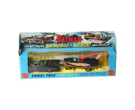 CORGI TOYS - a Corgi Toys Gift Set 3, Batman Rocket-Firing Batmobile, Batboat and trailer, in original packaging, with origin