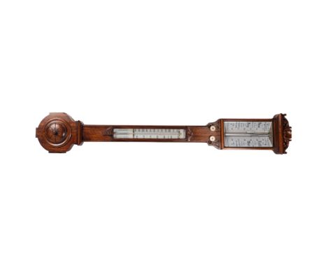 JAMES BROWN, GLASGOW - a carved oak-cased combination barometer and thermometer, L105cm 