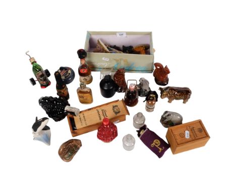 Painted plaster Nativity set, novelty liqueur bottles, including Beneagles Scotch Whisky, animal design bottles, etc