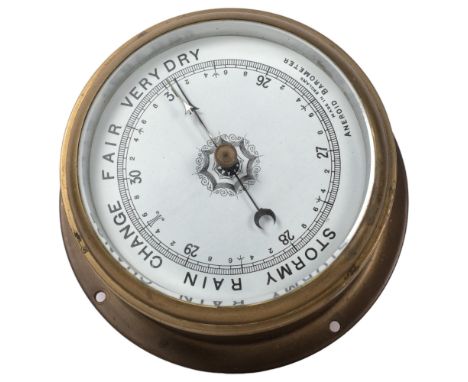 A brass-cased ship's bulkhead barometer, overall diameter 16cm 