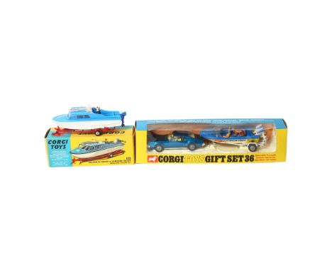 CORGI TOYS - Gift Set 36 Oldsmobile Toronado, Glastron Sportsman V171 Speedboat and Trailer, and Corgi Toys model 104 Dolphin