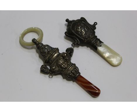 Silver teether with agate and mother of pearl, another (2)