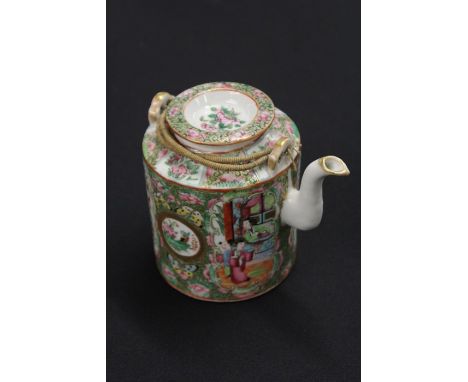 Chinese Canton enamel porcelain teapot, decorated with figures and foliate scrolls