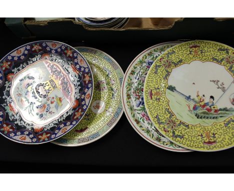 Chinese porcelain plates, to include an Enamel example and others, (qty)