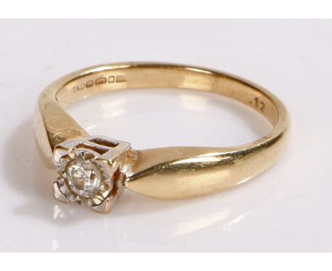 9 carat gold ring set with a single clear stone, ring size L, 2.1g