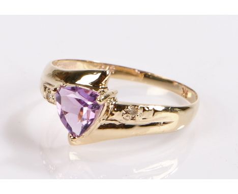 9 carat gold amethyst and diamond ring, size N.