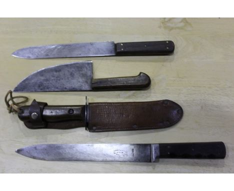 British Army sheaf knife, three carving/kitchen knives (4)