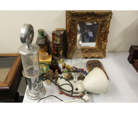 Works of art, to include a lamp, a drinks dispenser, tins mirror, etc