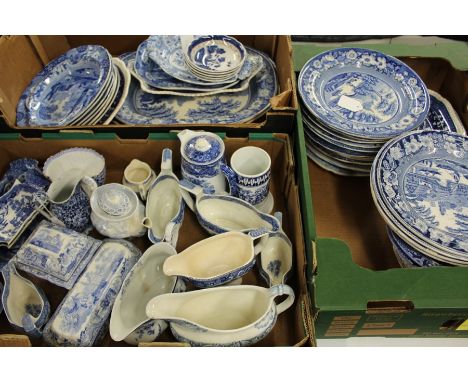 Collection of blue and white porcelain, to include meat plates, dinner plates, sauce boats, dishes, teapot etc. (qty)