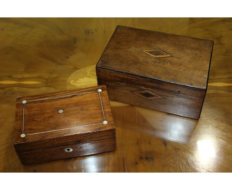 Victorian rosewood and mother of pearl inlaid jewellery box, with fitted interior tray, 20cm wide, walnut and marquetry inlai