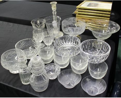 Collection of glass, to include bowls, finger bowls, a candlestick, decanters, etc, (qty)