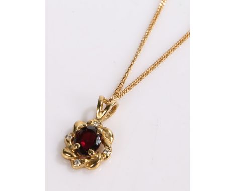 9 carat gold necklace with amethyst set pendant, 3.9g