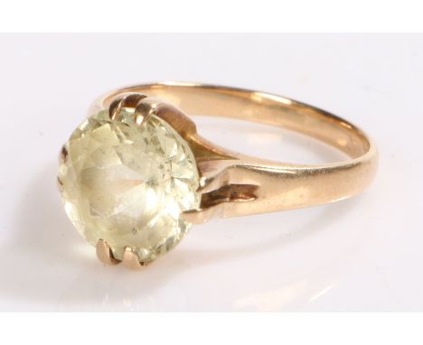 Gold coloured metal ring ret with a citrine type stone, ring size N, 4.3g