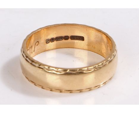 9 carat gold wedding band, ring size M 1/2, 3.3g