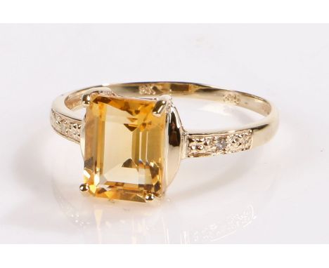 9 carat gold citrine and diamond ring, size N