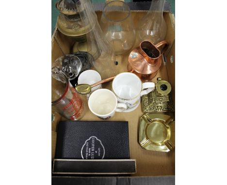 Works of art, to include Horlicks mixer, silver handled butter knife, cased set of six plated cake forks, oil lamp, copper an