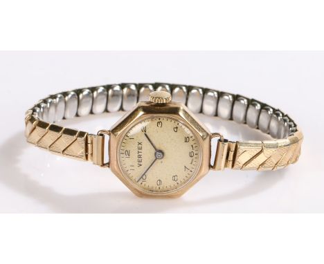 Vertex 9 carat gold ladies wristwatch, the signed silver dial with Arabic numerals, manual wound