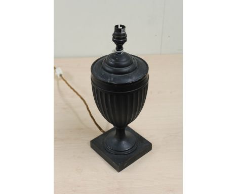 Hepplewhite style bronze urn lamp, in the form of a Regency urn on a square base, 31cm high