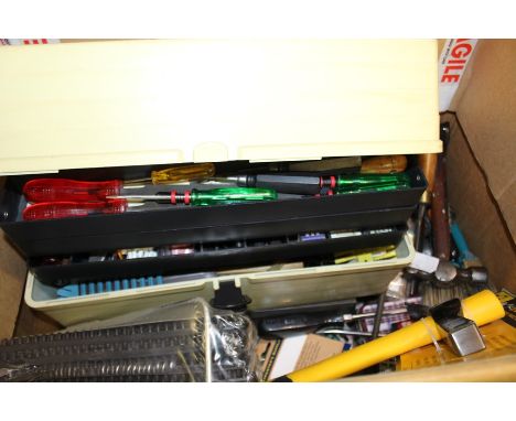 Hand tools and toolbox, to include hammers, screwdrivers, mattock etc. 