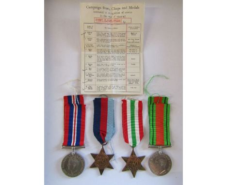 4 x medals 1939-45 star, Italy star, Defence medal and war medal 1939-45 - no inscriptions but addressed to Mr M Wilkinson